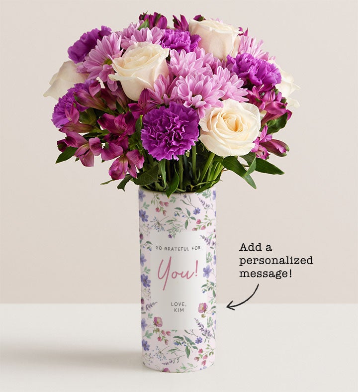 So Grateful for You Bouquet with Personalized Vase