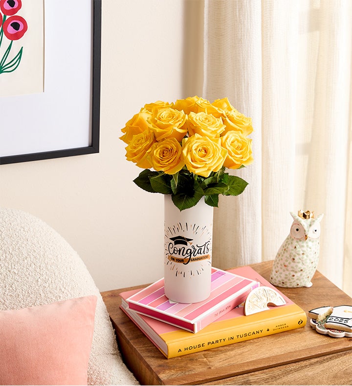Yellow Roses with Con grad ulations Vase