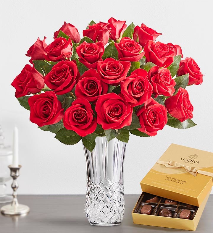 Two Dozen Red Roses with Luxury Posh™ Vase