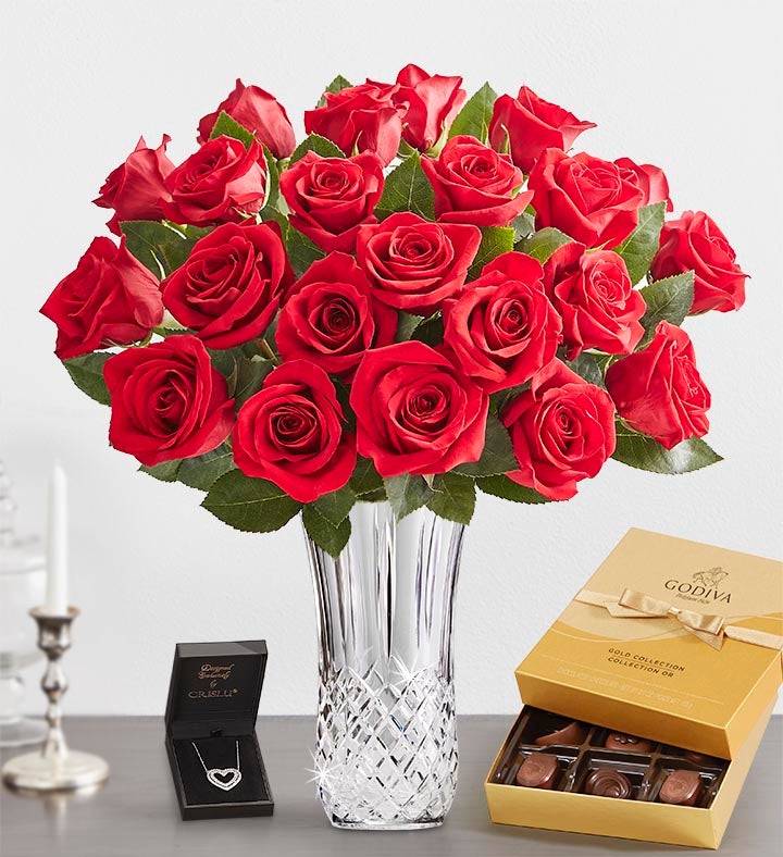 Two Dozen Red Roses with Luxury Posh™ Vase