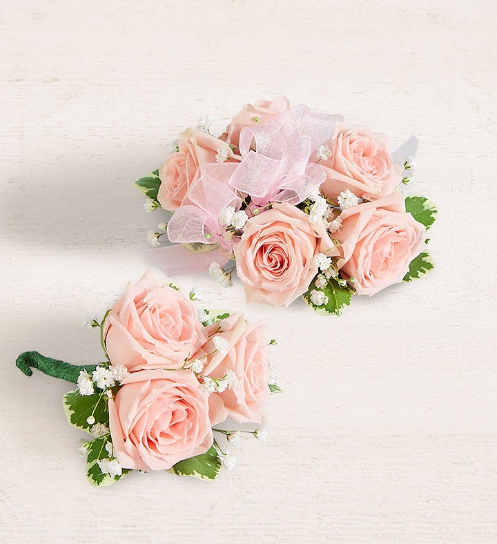 Pink Spray Rose Corsage and Boutonniere