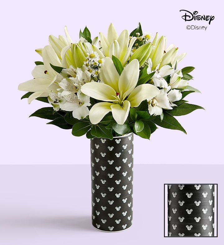 Disney Mickey Mouse Vase with White Lily Bouquet