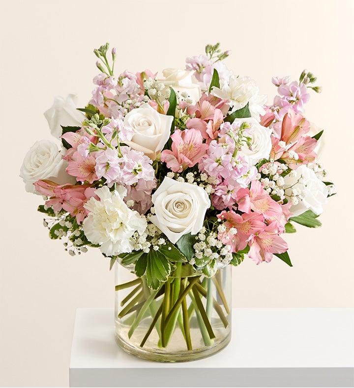 Elegant Blush™ Bouquet with Happy Birthday Balloon Bouquet