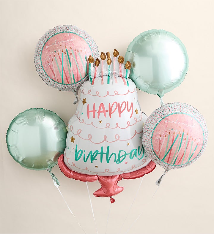 Elegant Blush™ Bouquet with Happy Birthday Balloon Bouquet
