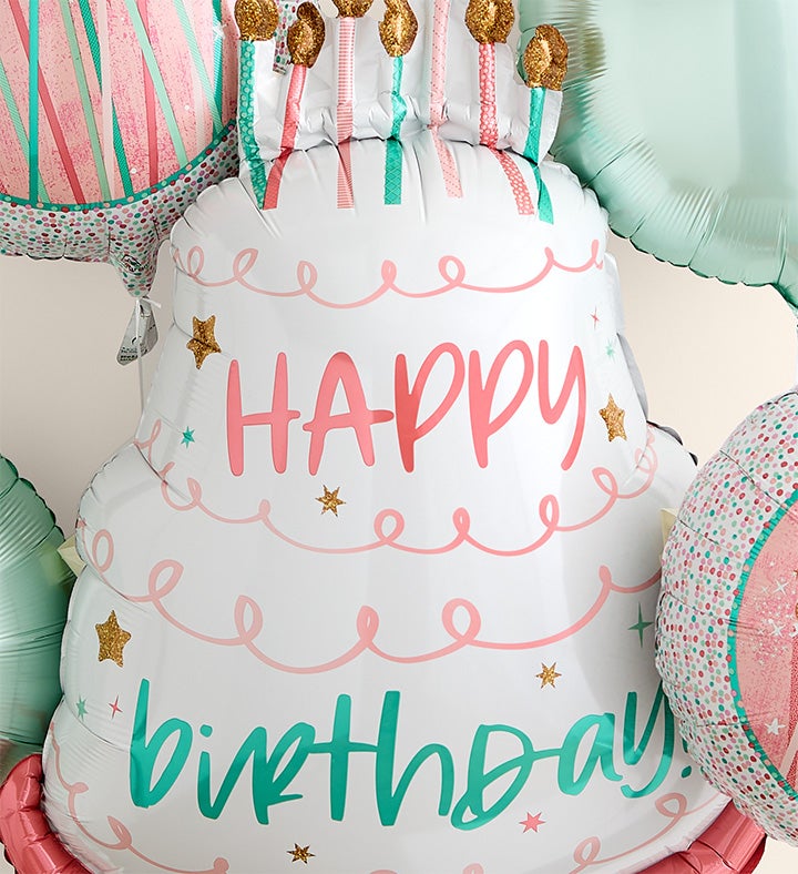 Elegant Blush™ Bouquet with Happy Birthday Balloon Bouquet