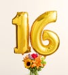 Floral Embrace™ with Number 16 Balloons