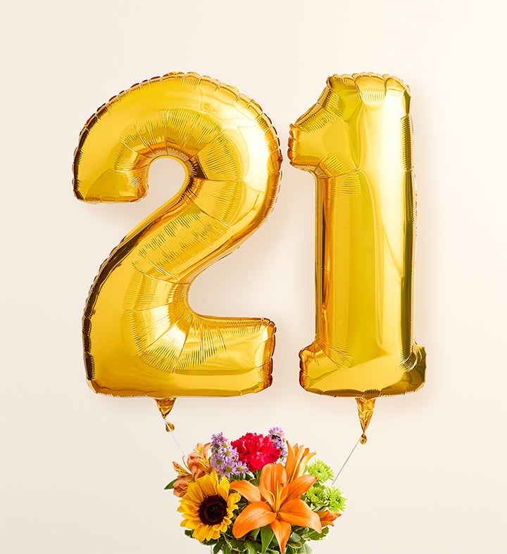 Floral Embrace™ with Number 21 Balloons