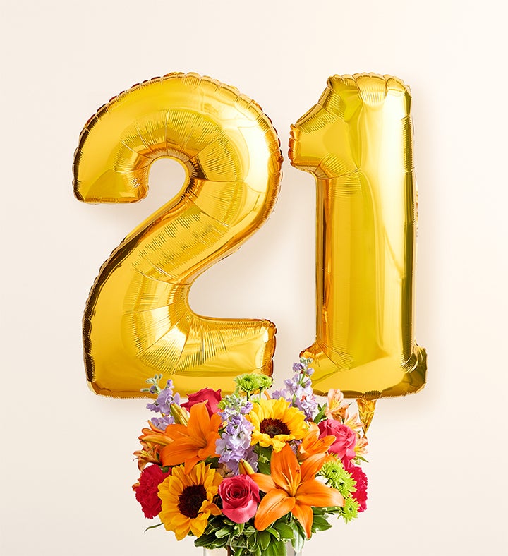 Floral Embrace™ with Number 21 Balloons