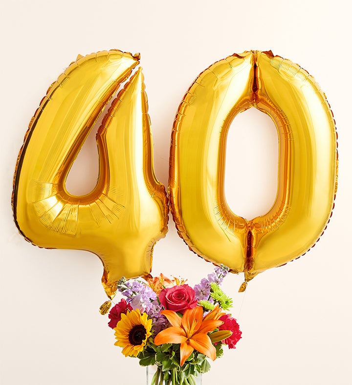 Floral Embrace™ with Number 40 Balloons