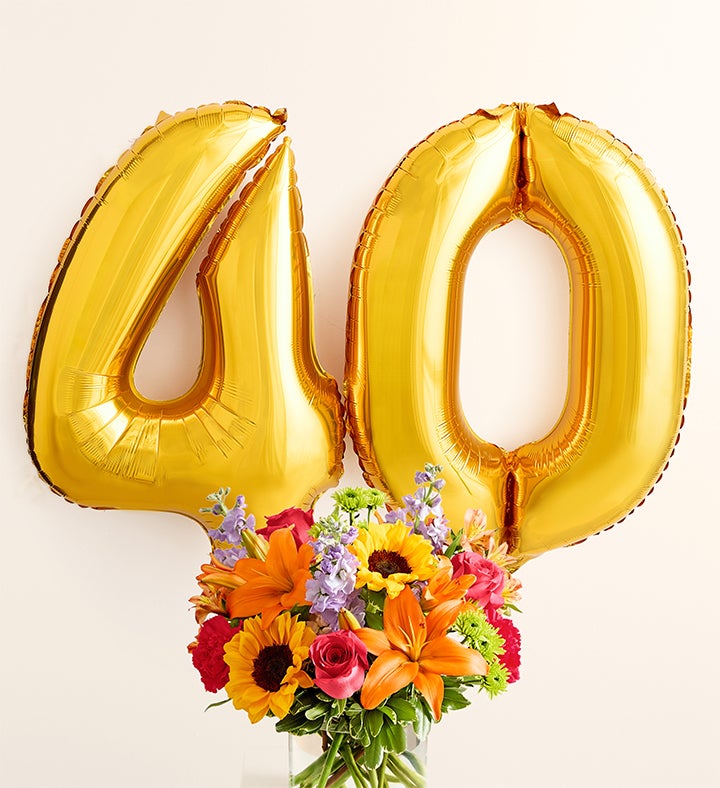 Floral Embrace™ with Number 40 Balloons