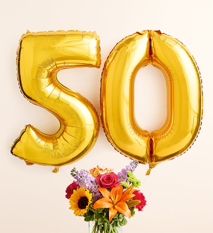 Floral Embrace™ with Number 50 Balloons