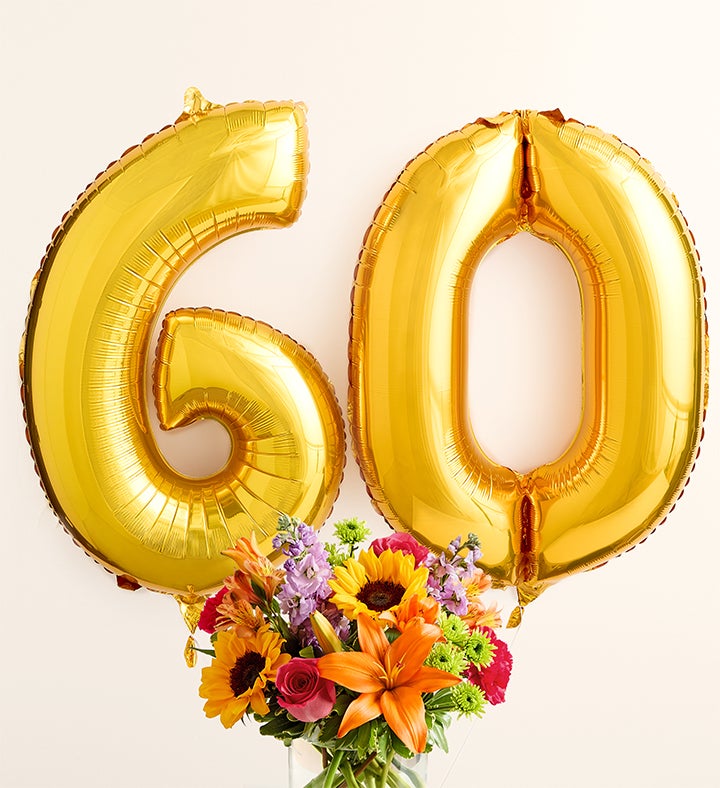 Floral Embrace™ with Number 60 Balloons