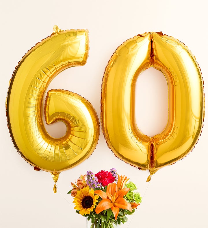 Floral Embrace™ with Number 60 Balloons