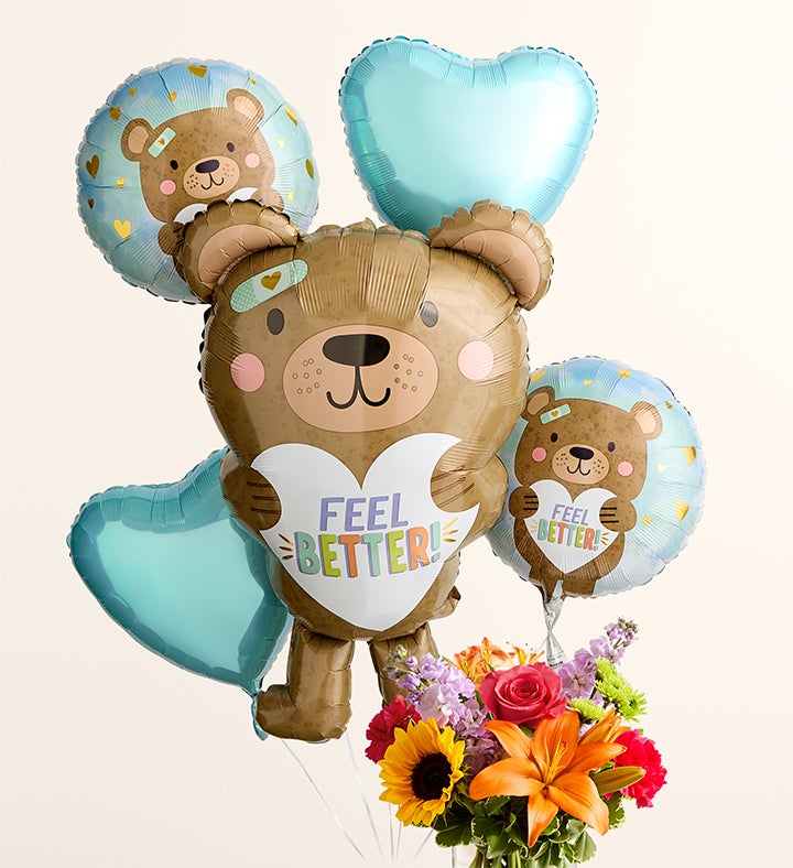 Floral Embrace™ with Feel Better Bear Balloon Bouquet