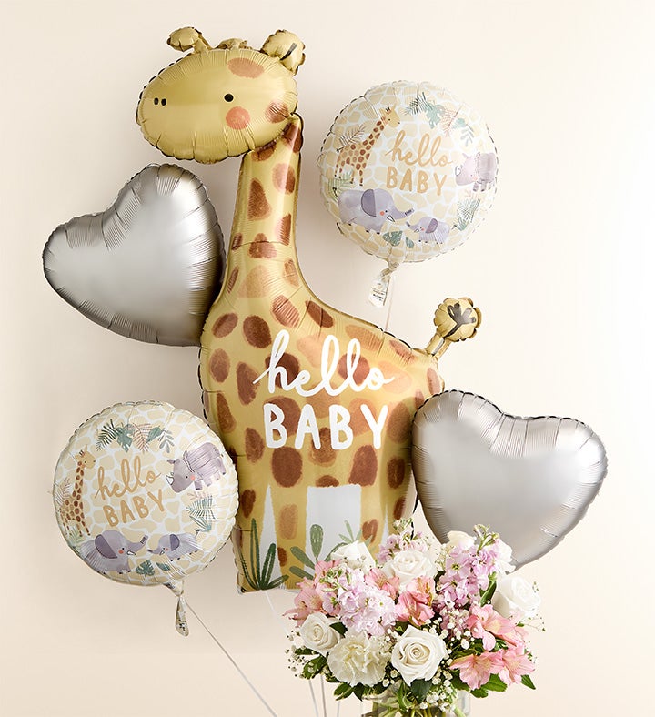 Sweet Baby Girl™ Arrangement with Hello Baby Balloon Bouquet
