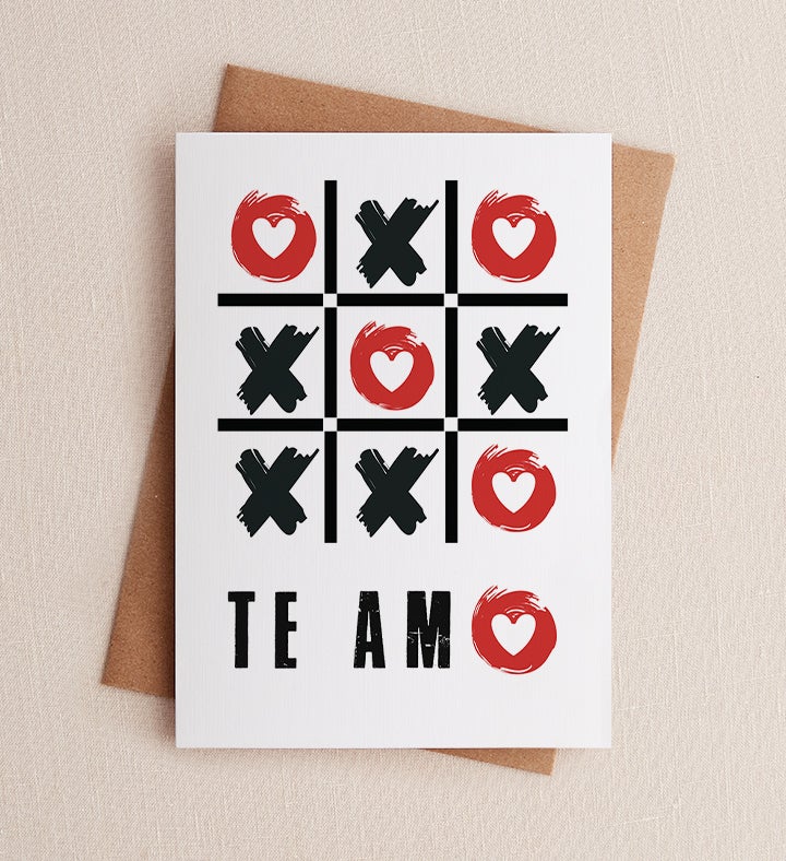 Te Amo Tick Tack Toe  Anniversary Greeting Card