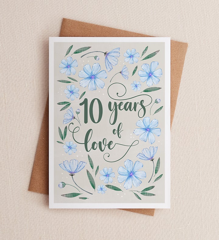 10 Year Anniversary Blue Greeting Card