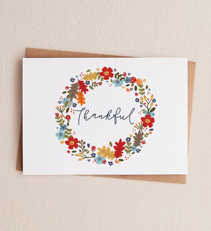 Thankful Wreath Thanksgiving Greeting Card