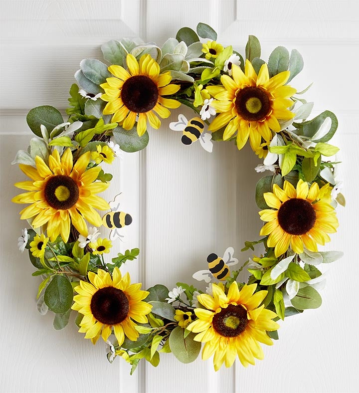 Bee Happy Sunflower Wreath  22”