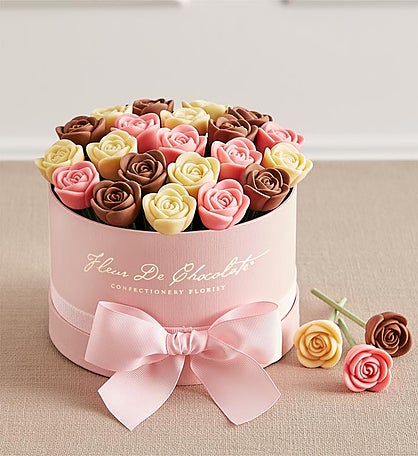 Fleur De Chocolate® Belgian Chocolate Roses - Perfectly Pink