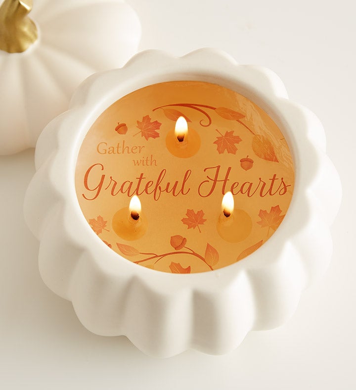 Grateful Hearts Pumpkin Wax Reveal Candle & Matches