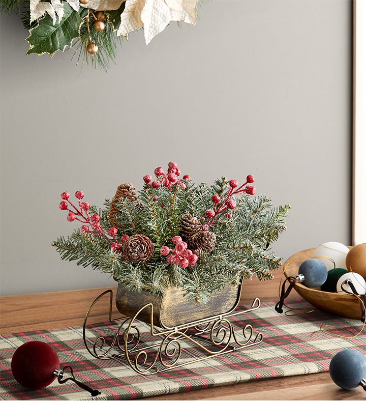 Dunhill Fir® Sleigh Centerpiece