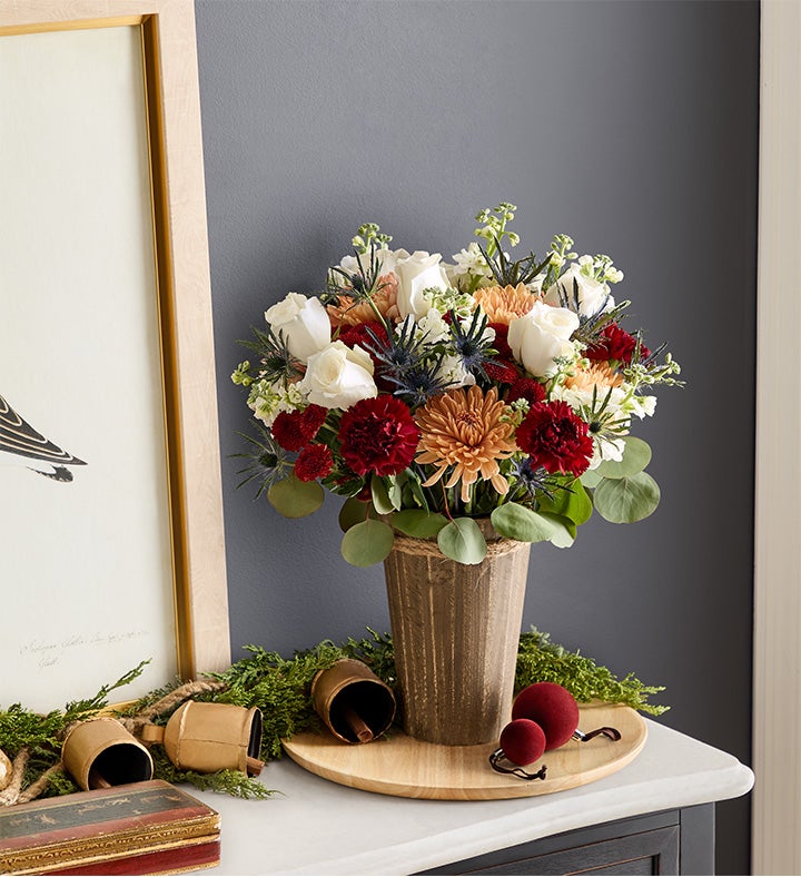 Crimson & Snowfall™ Bouquet | 1800Flowers