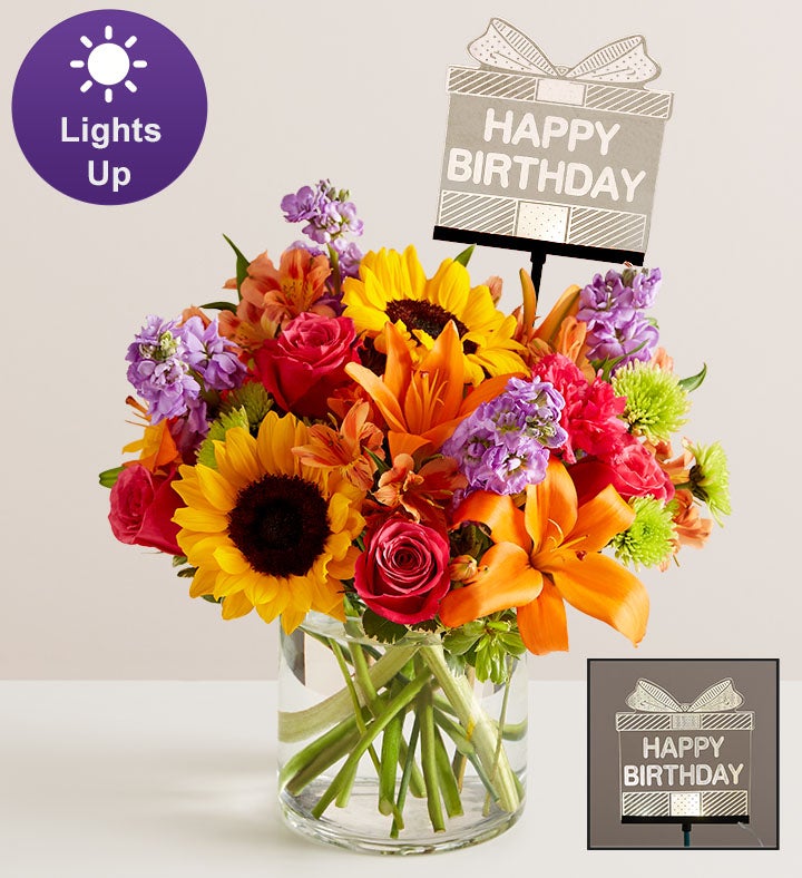 Floral Embrace™ with Happy Birthday LED Pick