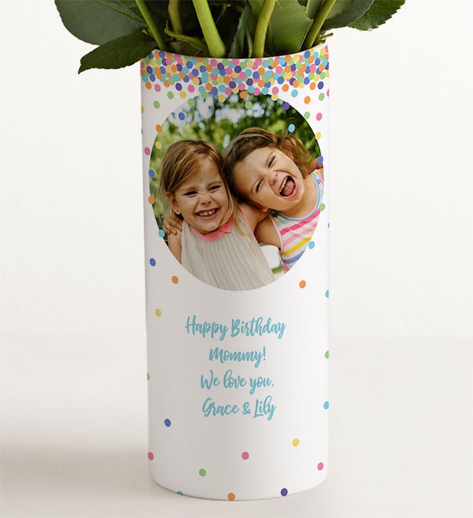 Birthday Confetti Bouquet with Personalized Photo Vase