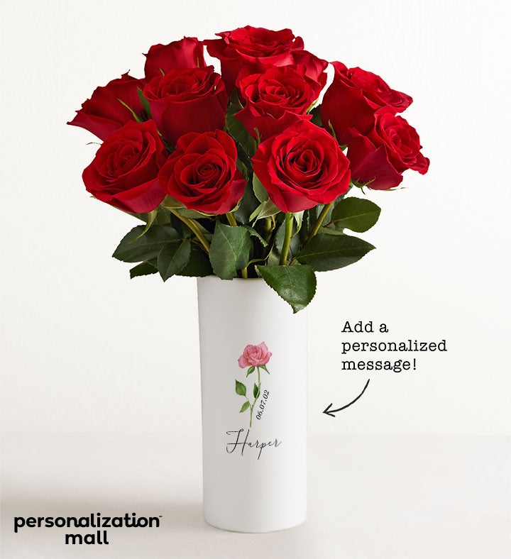 Birth Month Flower Bouquet with Personalized Vase