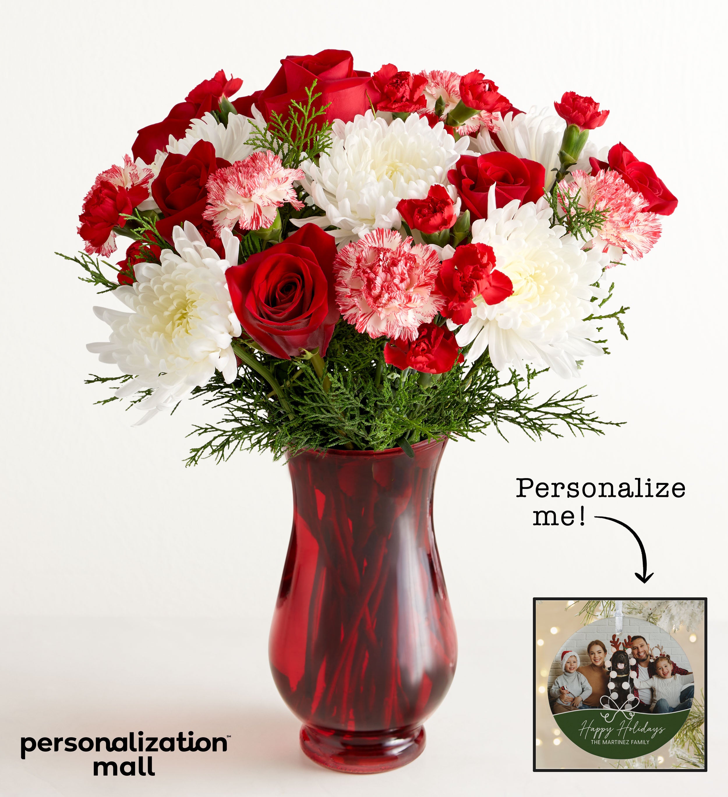 Merry Bouquet with Personalized Photo Ornament