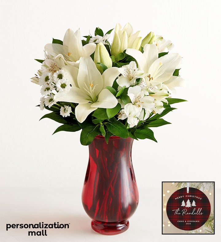 Holiday Plaid Bouquet with Personalized Ornament
