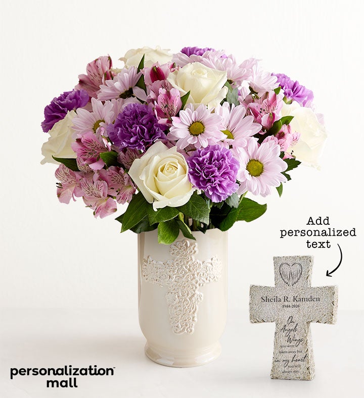 Memory Garden Bouquet with Personalized Cross