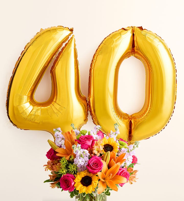 Floral Embrace™ with Number 40 Balloons
