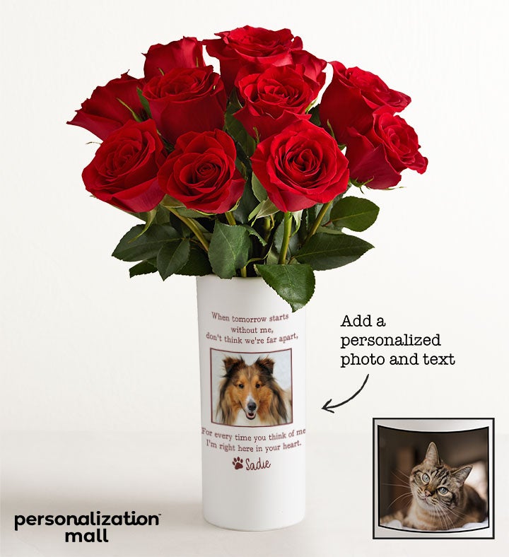 Pet Memorial Bouquet with Personalized Photo Vase