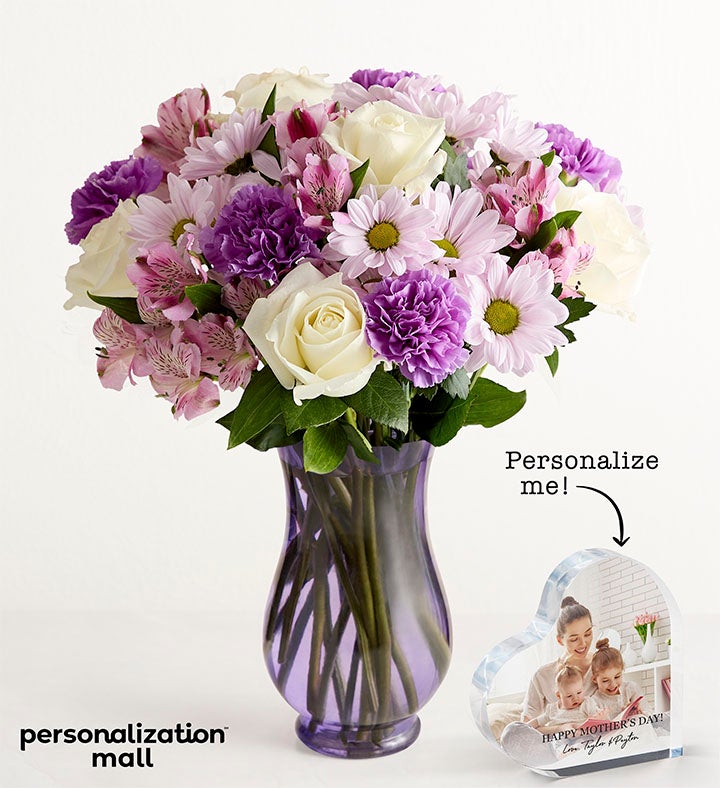 Mother’s Love Bouquet with Personalized Photo Heart Keepsake