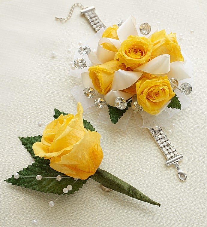 Infinite Rose Yellow Corsage & Boutonniere