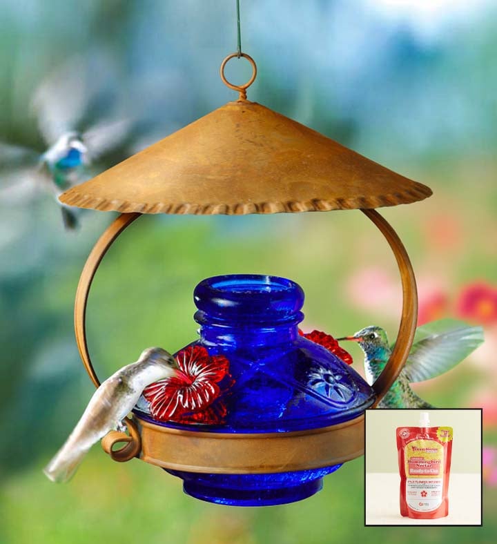 Lapis Blue Hummingbird Feeder