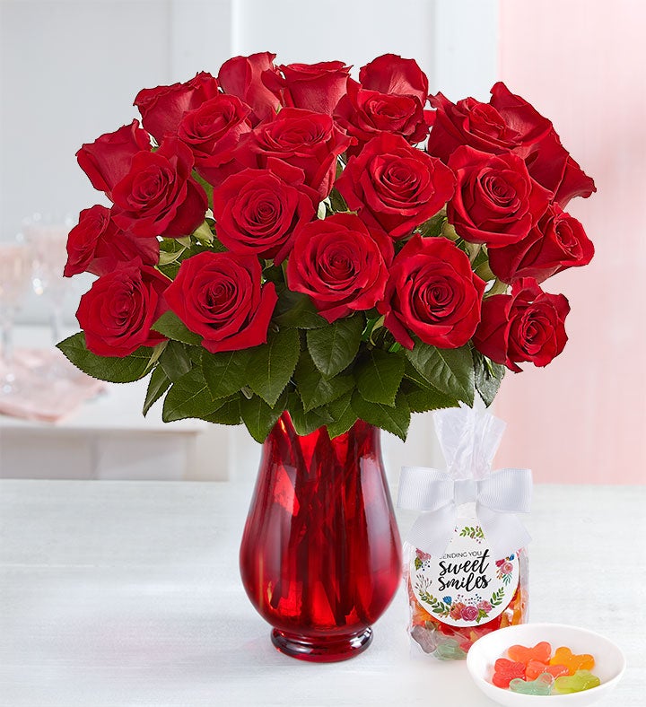 Two Dozen Red Roses + Free Vase