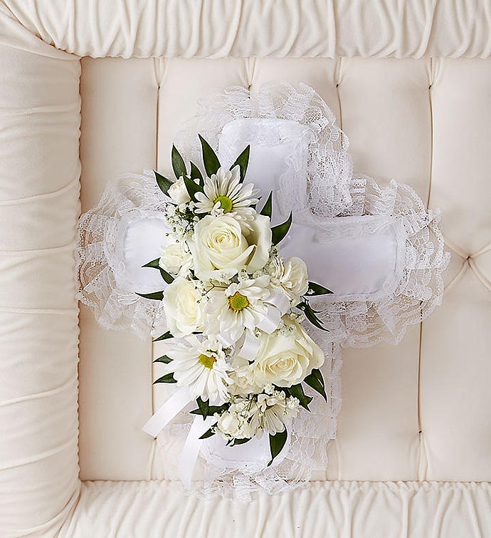 White Satin Cross Casket Pillow 91259