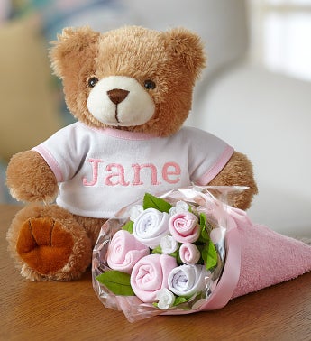 Personalized Bear  Layette Bouquet- Pink or Blue