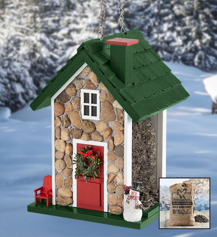 Festive Fieldstone Birdfeeder with Seed