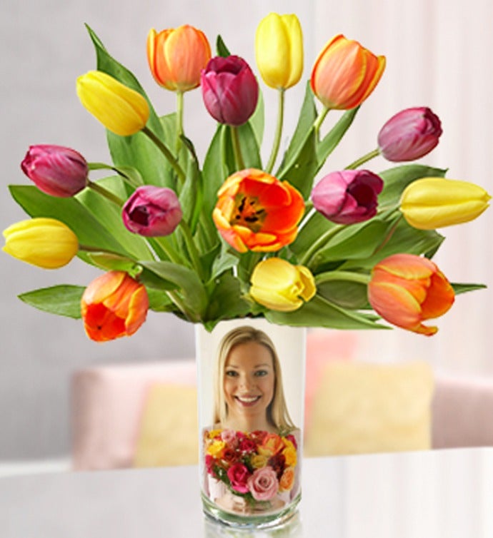 Personalized Vase with Assorted Tulips