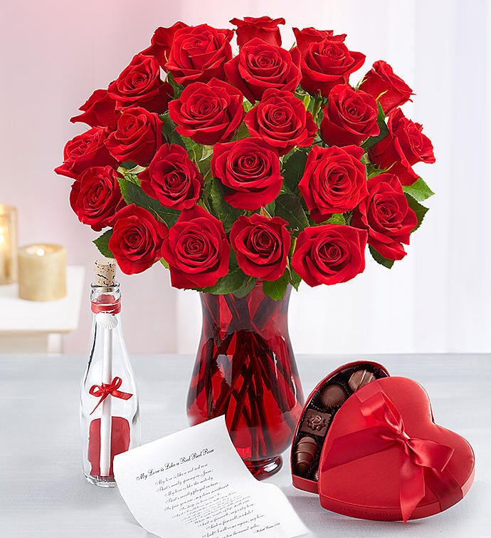 Message in a Bottle® with Red Roses, 12-24 Stems | 1800Flowers.com - 99899