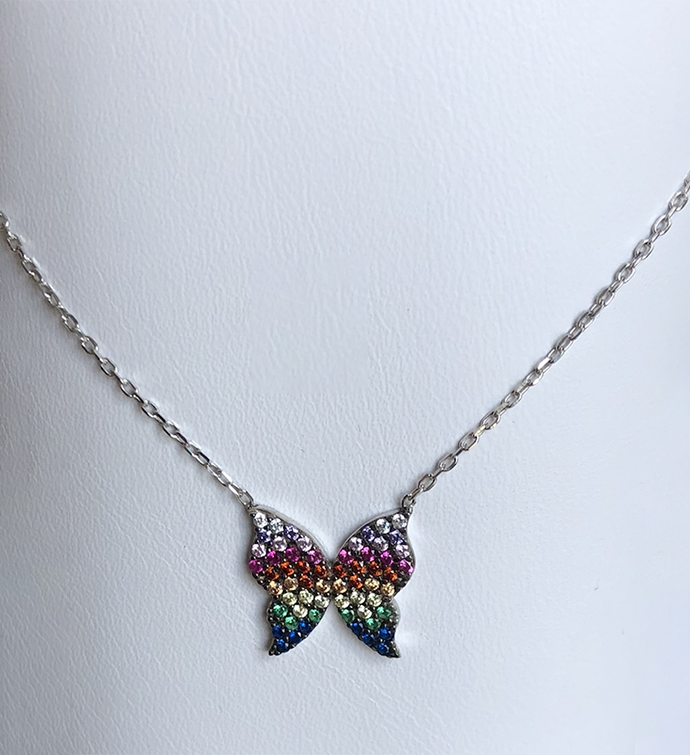 Sterling Rainbow Butterfly Necklace