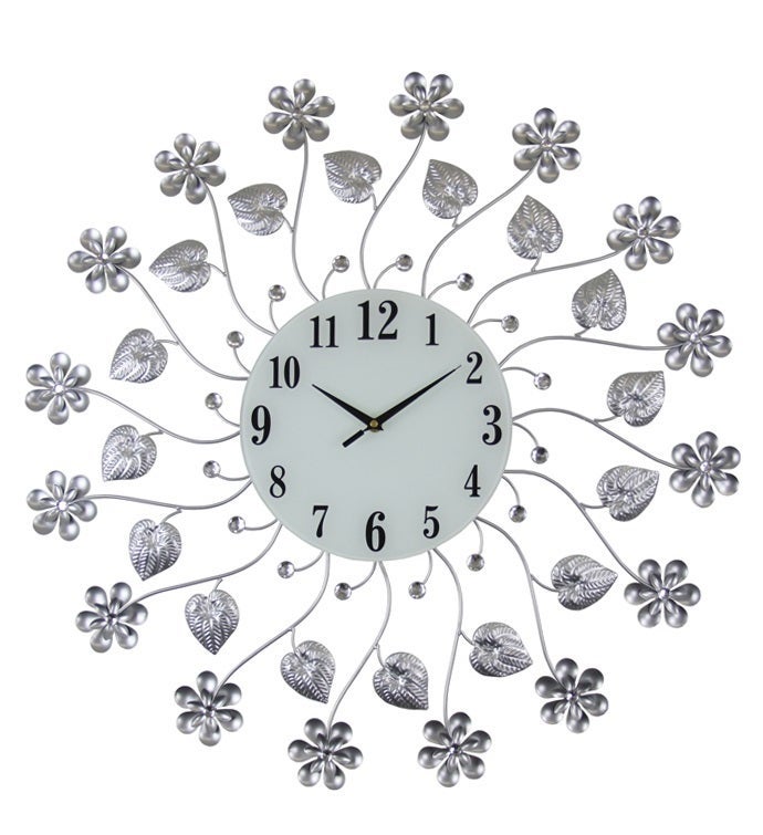 Silver Flowers Wall Clock