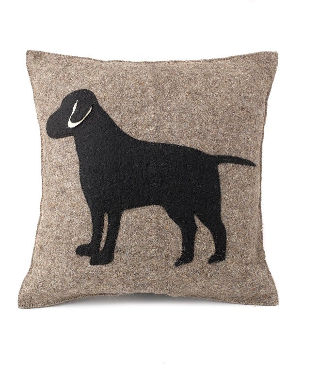 Handmade Cushion Cover - Black Lab on Gray