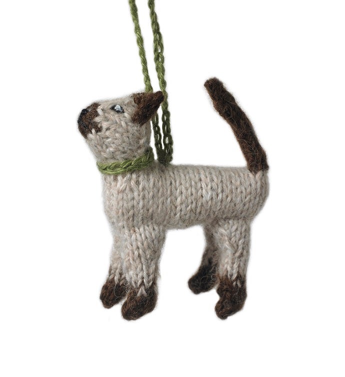 Hand Knit Alpaca Wool Christmas Ornament   Cats!