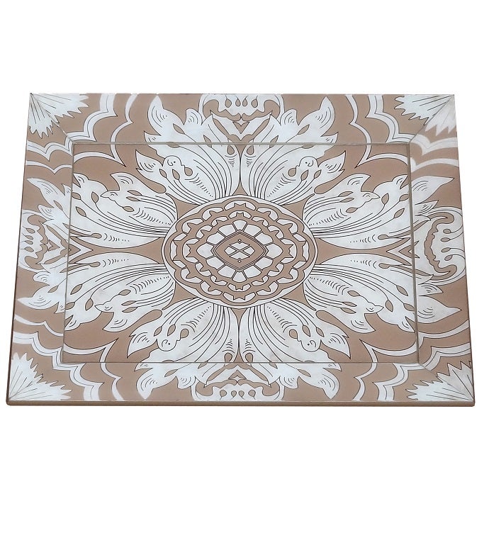 Handmade Reverse Painted Mirror Tray - Large