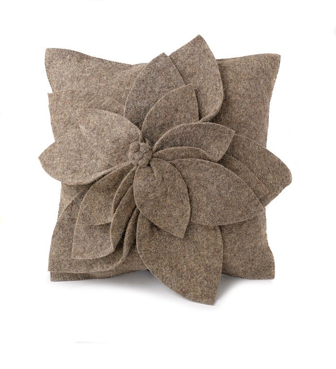 Hand Felted Wool  Pillow Cover   3D Flower